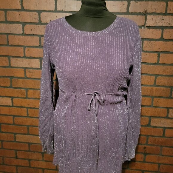 Daisy Fuentes scoop Neck Empire tie waist. Long sleeves - LG. Purple/Silver - Picture 1 of 8